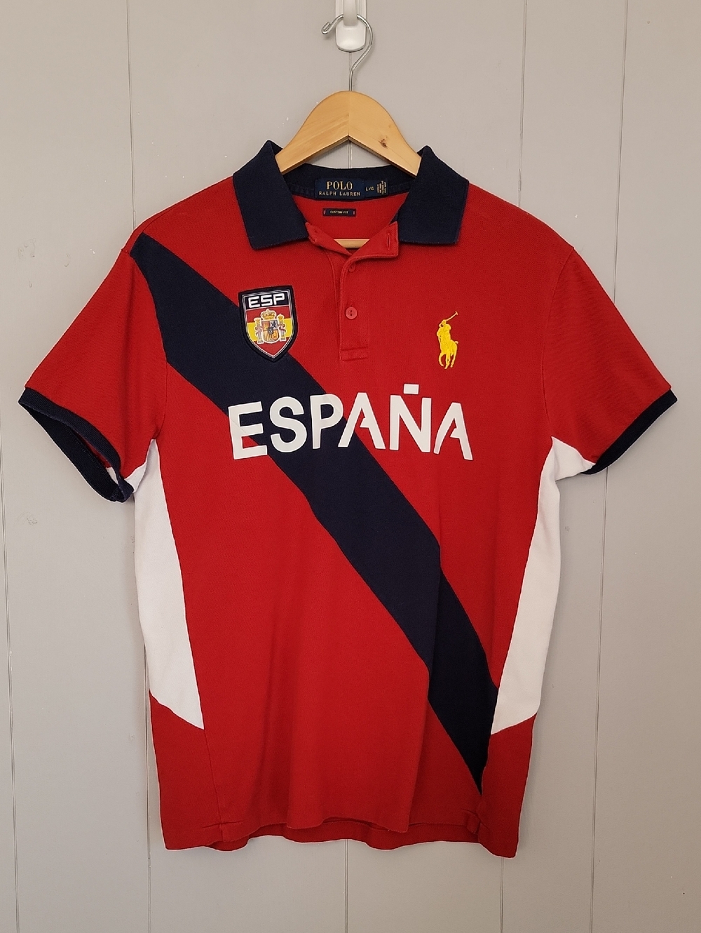 Espana Soccer Polo Ralph Lauren Men's Jersey Large Red Short Sleeve Casual Shirt